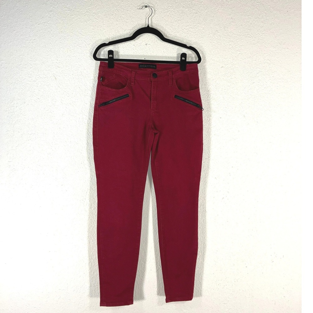 Rock & Republic Kashmiere Red Burgundy Zipper Detail Womens Size 10M